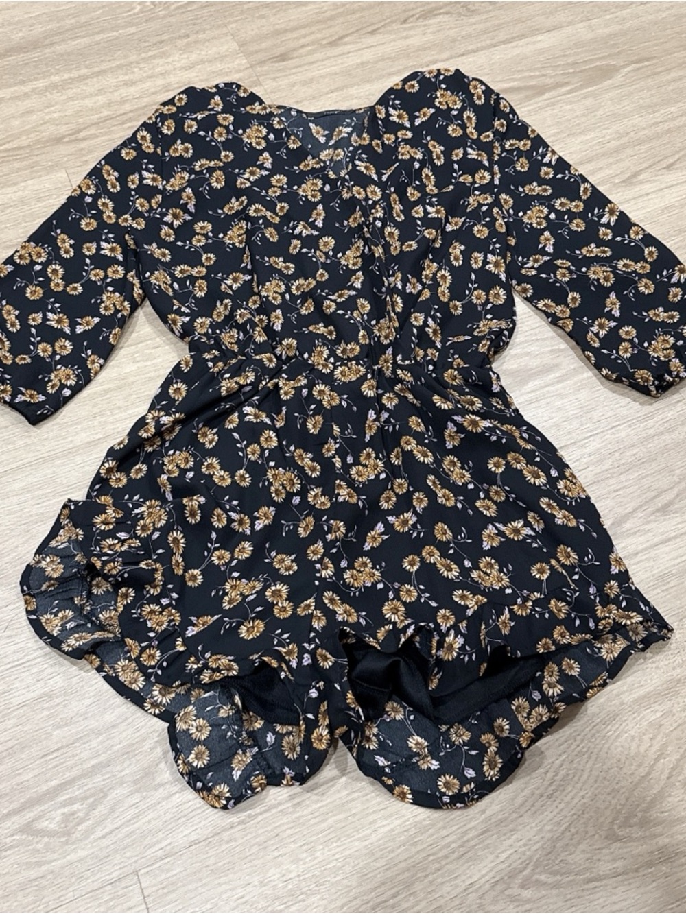 Papaya Black Floral Romper with Mustard Daisies